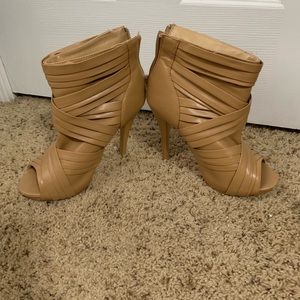 Camel colored peep-toe heels